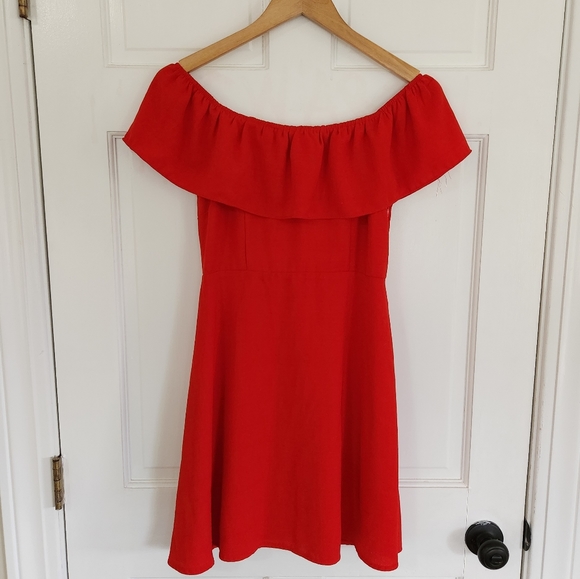 Goldie Off Shoulder Red Dress - Picture 1 of 10